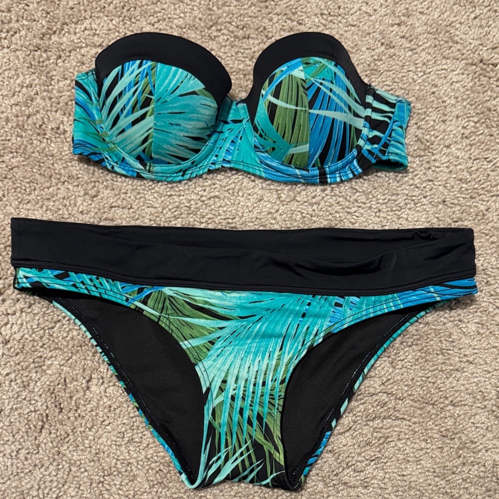 Victoria's Secret Black and Blue Leaf Bikini